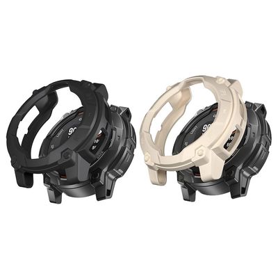 2 Pack Cases Compatible with Garmin Instinct 3 45 mm/50 mm AMOLED Case, TPU Protective Cases Cover Protector Shell Bumper (Black/Beige, Garmin Instinct 3 45mm AMOLED)