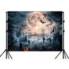 15X10ft Halloween Backdrop Full Moon Night Flying Bat Cemetery Pumpkin Gothic Happy Themed Party Misty Graveyard Grave Stone Cross Dark Forest Photo Background Banner Photo Studio Props view 1