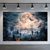15X10ft Halloween Backdrop Full Moon Night Flying Bat Cemetery Pumpkin Gothic Happy Themed Party Misty Graveyard Grave Stone Cross Dark Forest Photo Background Banner Photo Studio Props view 2