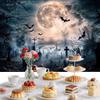 15X10ft Halloween Backdrop Full Moon Night Flying Bat Cemetery Pumpkin Gothic Happy Themed Party Misty Graveyard Grave Stone Cross Dark Forest Photo Background Banner Photo Studio Props view 3