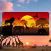 WADORN African Wild Animals Backdrop Banner, 5.9x2.9ft Jungle Safari Party Decoration Banner Tropical Jungle Photography Background Wildlife Forest Sunset Scenery Photo Props Birthday Party Supplies view 1