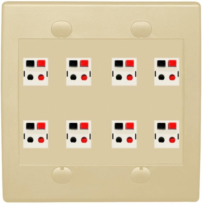 RiteAV 8 Port Speaker Jack Dual Gang Wall Plate for Home Theater - Flat Style 2 Gang [Ivory/Ivory]