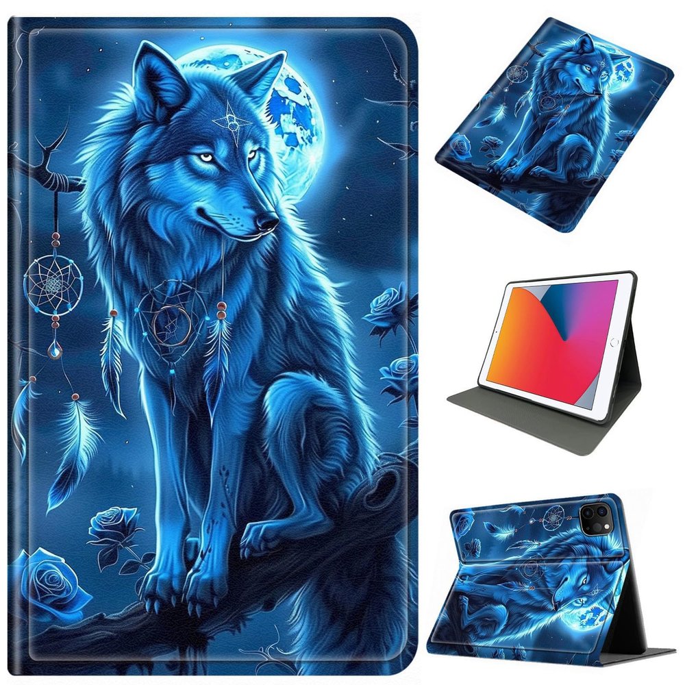 for iPad Air 13 Inch Case 2024/2025 (M2/M3), Slim PU Leather Protective Cover with Multi-Angle Stand & Auto Wake/Sleep Full-Body Anti-Drop Cover for iPad Air 6th Gen 13 inch, Wolf Under The Moon