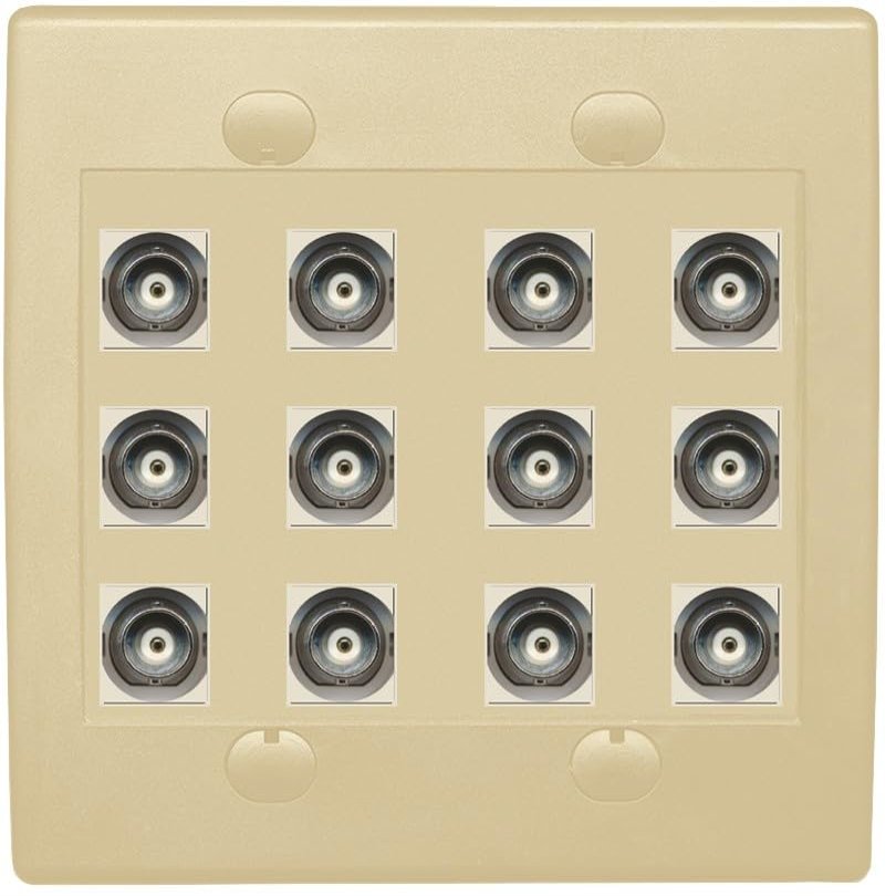 RiteAV 12 Port BNC Female/Female HD-SDI Jack Wall Plate - Flat Style 2 Gang [Ivory/Ivory]