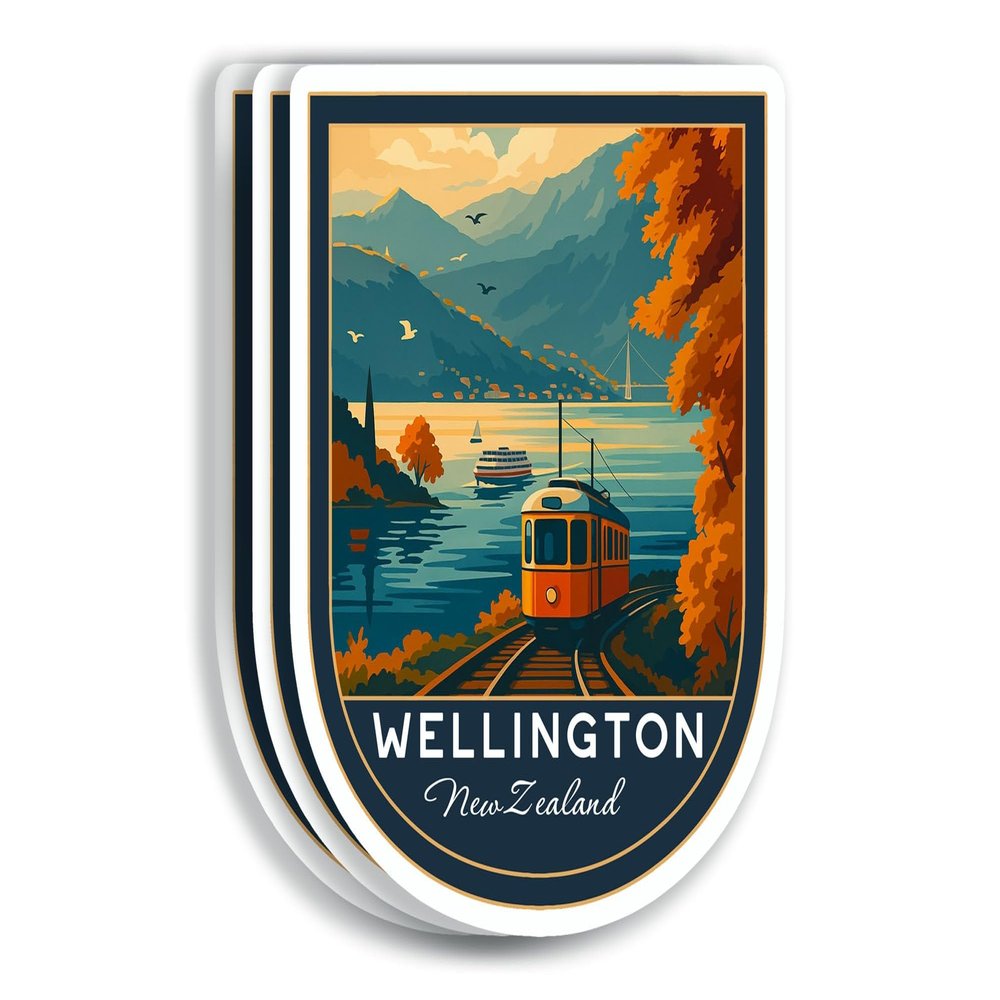 (3Pcs 3X3) Wellington New Zealand Stickers - New Zealand Travel Sticker - Wellington Travel Gift - Tourism Souvenir - Decals for Luggage - Suitcase - Scrapbook - Laptop - Water Bottle
