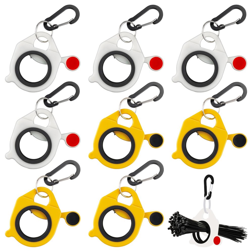 LYNCSEDAR Zip Tie Holder, 8-Pack White & Yellow Cable Tie Holder Reusable, No.5 Flat Carabiner ABS Plastic Outdoor Use Heavy Duty Ziptie Organizer Clip for Electrician Tool Belt Wrap Storage Container
