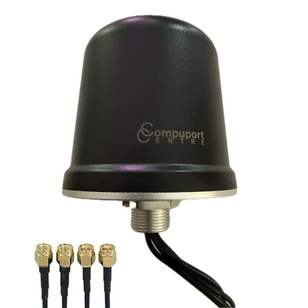 CompuPort 5G LTE 4x4 MIMO Dome Omni-Directional Wide-Band Antenna, 600-6000MHz Frequency Range, 4x3.37' SMA-Male Cables, Black