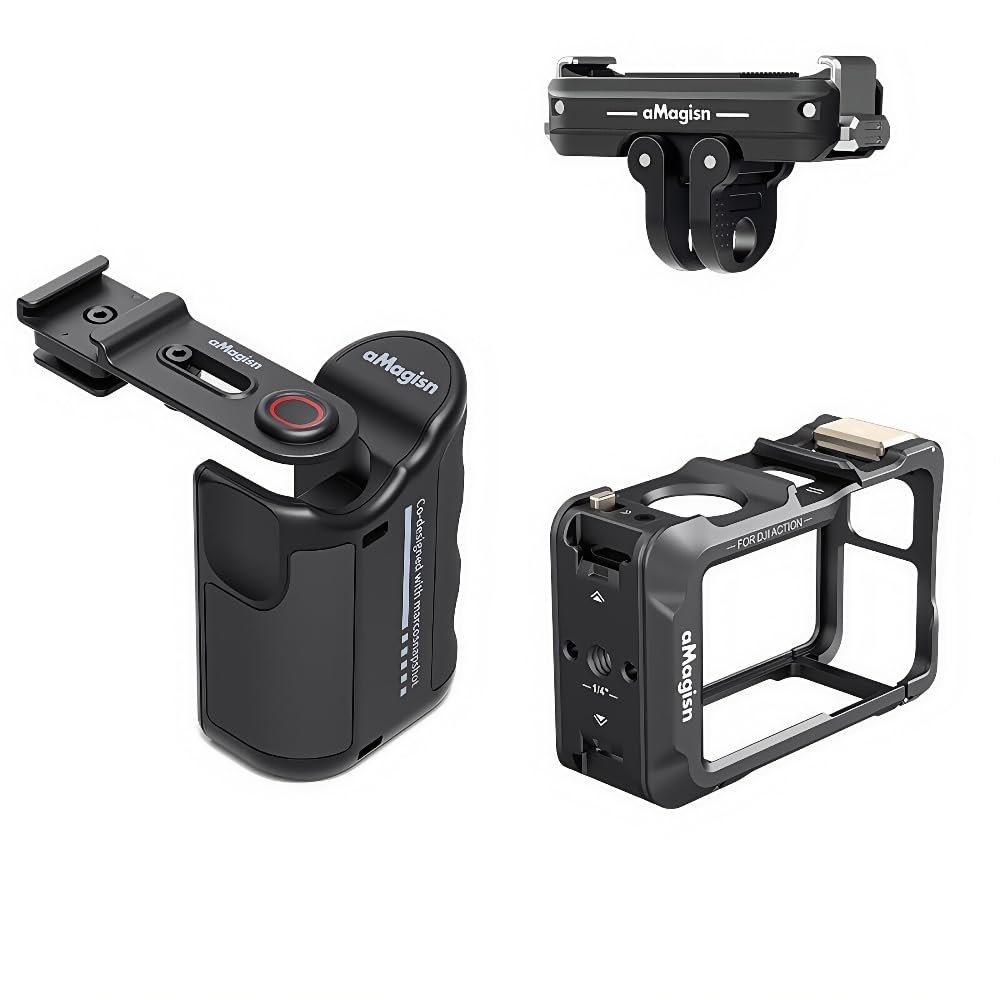 AMagisn Xplorer Camera Grip Kit, Magnetic Quick-Release Handle for Insta360, DJI Action, Hero Series Cameras (Action 5Pro Metal Kit)