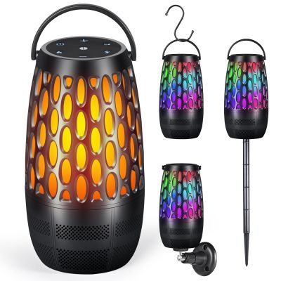 Upgraded Outdoor Speakers with Flame & RGB Lights, 10W HD Stereo, Bluetooth 5.3 Auto-Pairing, Multi-Sync 100+ Speakers, IPX6 Waterproof, Perfect for Patio, Pool, Party | Gifts for Men & Women(1Pack)