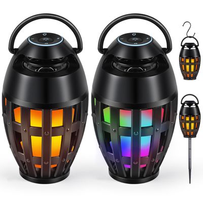 Outdoor Bluetooth Speakers with LED Flame Effect & Color Changing, IPX6 Waterproof, Bluetooth 5.3, USB Charging, Gifts for Men/Women, Torch Atmosphere Speaker for Patio/Garden/Party/Camping2 Pack