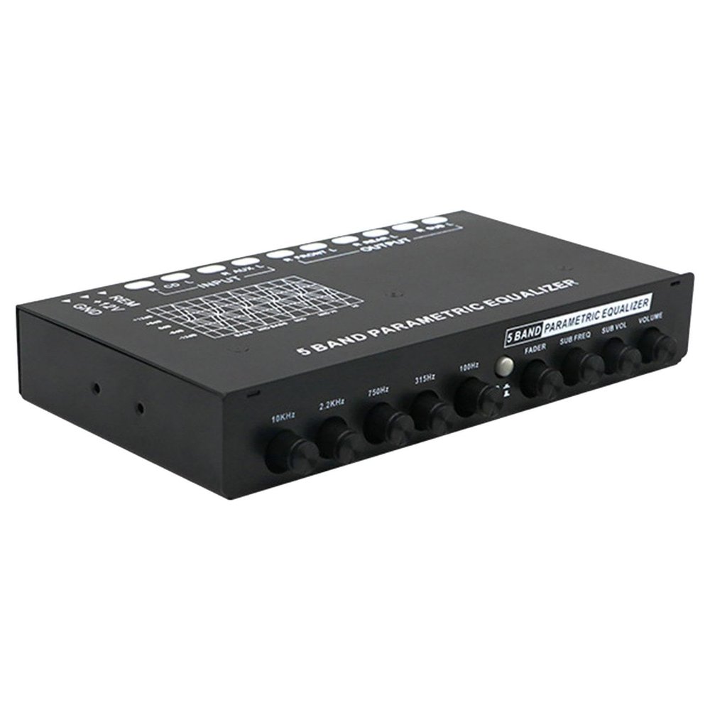 5 Band Equalizer Car Audio Stereo Tone Control with DSP Chip, 12V DC Adjustable Subwoofer Output for Boat RV Car
