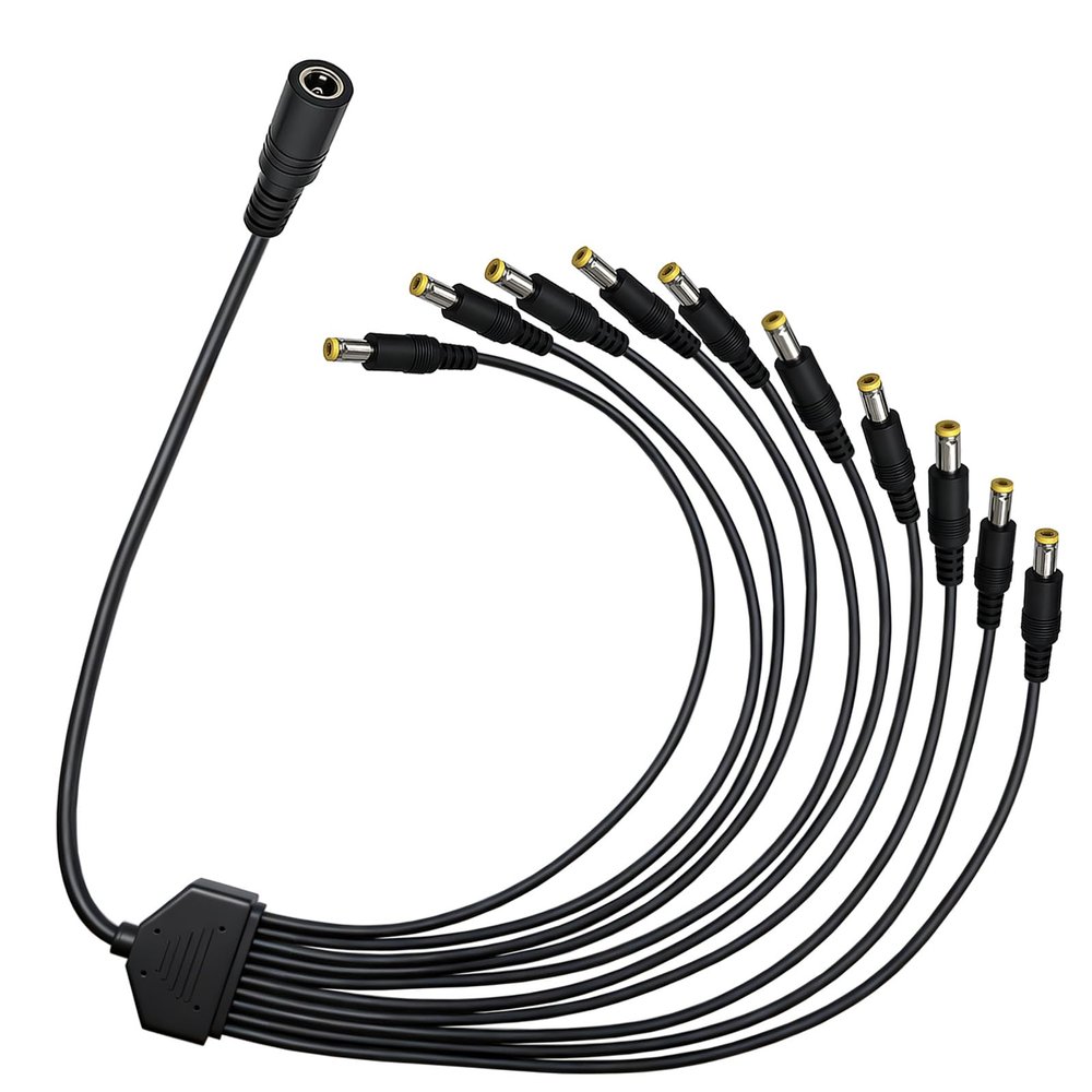 DC Power Splitter Cable 5.5x2.5mm 3-Pack, 1 to 10 Way 18AWG 12V/24V 10A High Current Compatible with CCTV Camera, Security DVR, LCD Monitor, Laptop, Router2.3FT
