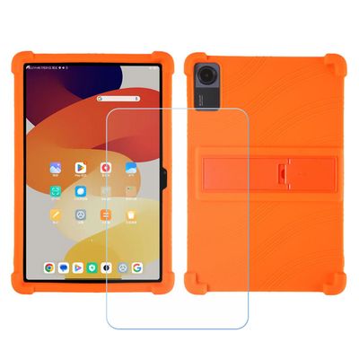 BMPNLSZ TPU Cover for UJJ U7 Newest Android 14 Tablet + HD Tempered Glass, Silicone Shell Bumper Protective Back Case - 9 Hardness Anti-Scratch Screen Protector (11,0") - Orange