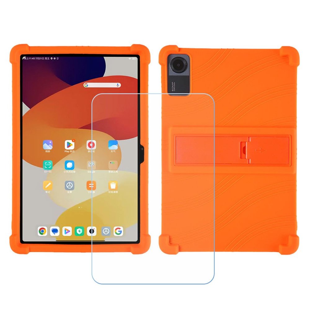 BMPNLSZ TPU Cover for UJJ U7 Newest Android 14 Tablet + HD Tempered Glass, Silicone Shell Bumper Protective Back Case - 9 Hardness Anti-Scratch Screen Protector (11,0") - Orange