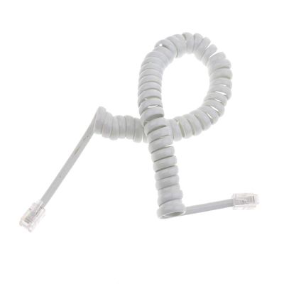pistro White Curly Telephone Line Cord 4P4C 5 Ft Uncoiled 1 Ft Coiled Gold Contacts Crystal Connector
