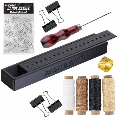 ARSTBETY Complete Book Binding Kits, Bookbinding Supplies with Signature Punch Guide, Scrapbooking Tool, Awl, Wax Thread and Needle (Black)