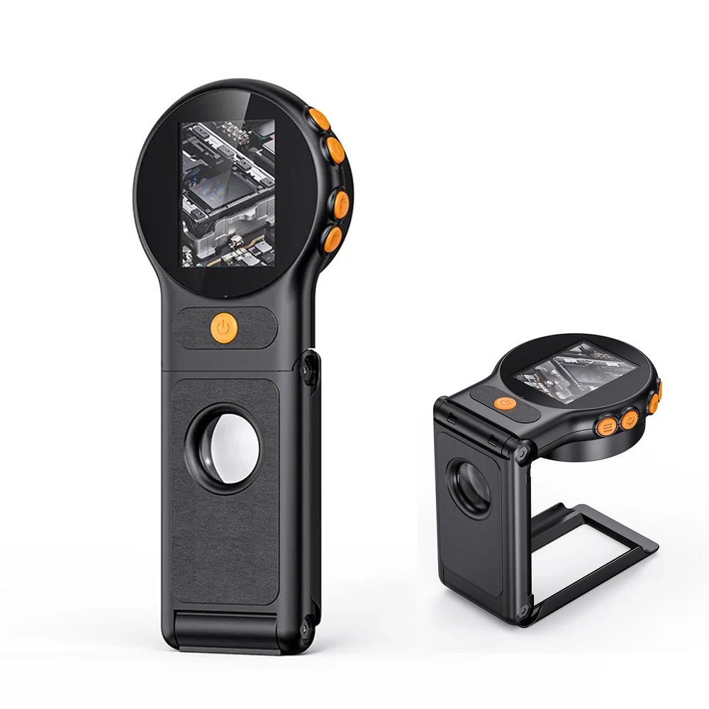 Denash Digital Microscope, 500x Magnification Handheld Microscope with 2" Screen and 8 LED Lights for PCB Repair Kids Biology Inspection