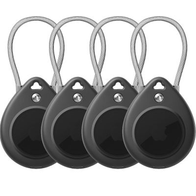 Airtag Holder Waterproof, 4-Pack Airtags Secure Holders Keychain Case w/Metal Wire, Anti-Lost Keyring Holder Attachment Compatible with Apple Airtag, Durable Travel Safe Essential Airtags Lock Cases