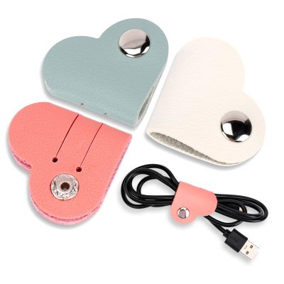 3 Packs Cable Holders for Cords, Travel Charger Cord Organizer PU Leather USB Data Cable Organizer Portable Heart-Shaped Earbud Wrap Case Headphone Storage Straps for Women Girls