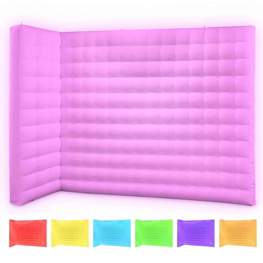 Wellcomer 12ft Color-Changing Inflatable Wall  Light-Up L-Shaped Photo Booth Wall with Built-in Blower for Photo Backdrop, Event Exhibition & Parties-1 PC