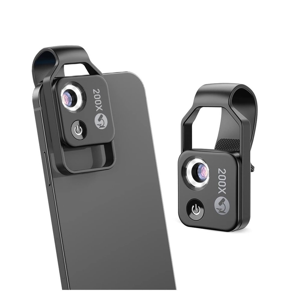 JOEBO Microscope Kit 200X Cellphone Microscope Lens with CPL Portable LED Light Macro Lens Microscope Lens Adapters(Black Lens with CPL)