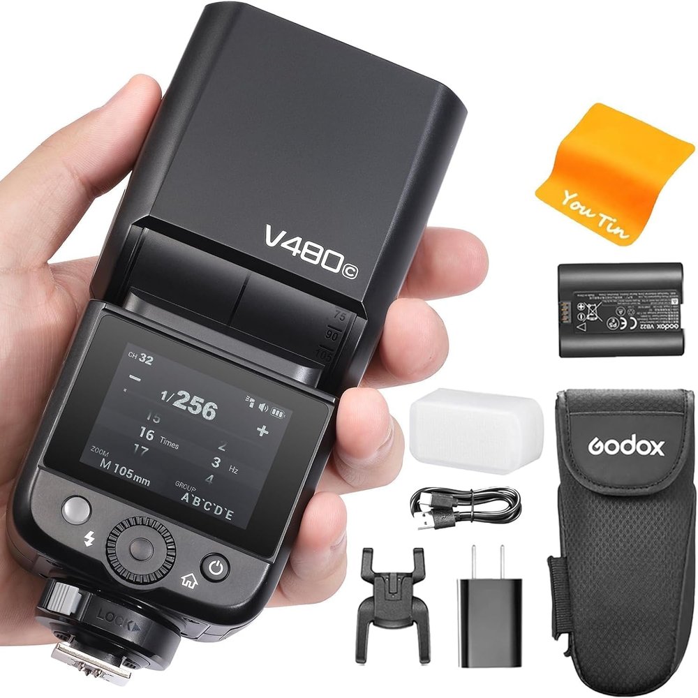 GODOX V480C TTL Li-ion Camera Flash Speedlite - 2.4G Wireless System/HSS 1/8000s/650 Full-Power Flashes/10-Level Modeling Lamp/2.0 Color Touchscreen/Sender & Receiver Functionality