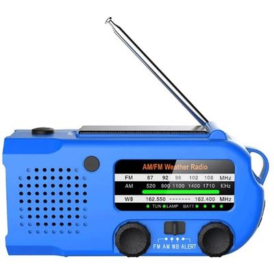 Weather Radio Emergency Solar Hand Crank Radio AM/FM/for Home and Outdoor Emergency, SOS Alarm, Flashlight, Reading Lamp, USB Charge(Blue)