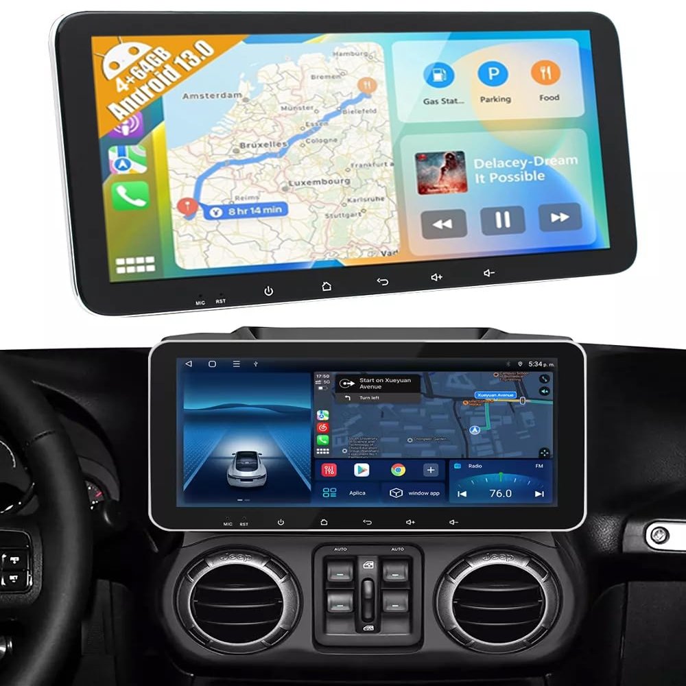 Surakey 10.6 inch Car Stereo Radio for Carplay Compatible for Dodge Ram 1500 2500 3500 2009 2010 2011 2012 for Jeep Compass 2009-2014 Radio Android 13 GPS WiFi/FM/RDS 4+64GB
