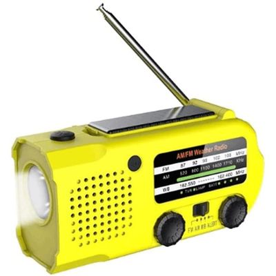 Weather Radio Emergency Solar Hand Crank Radio AM/FM/for Home and Outdoor Emergency, SOS Alarm, Flashlight, Reading Lamp, USB Charge(Yellow)