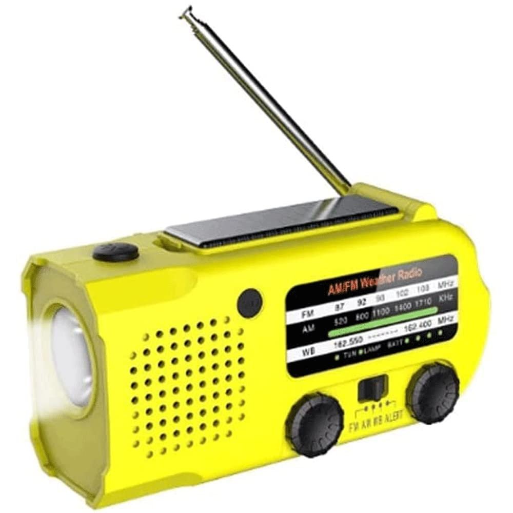 Weather Radio Emergency Solar Hand Crank Radio AM/FM/for Home and Outdoor Emergency, SOS Alarm, Flashlight, Reading Lamp, USB Charge(Yellow)