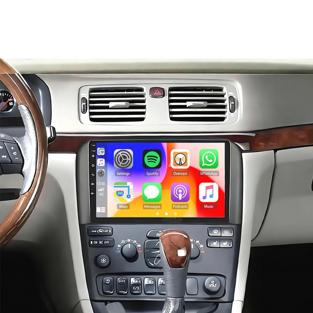4G+64G - Double Din Car Stereo Radio for Volvo S80 2004-2008 Head Unit with Wireless Carplay Android Auto, 9" Touchscreen for Volvo Audio Receiver GPS WiFi Bluetooth DSP SWC FM RDS + Backup Camera