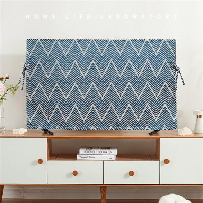 JHDDIA LCD Tv Cover Japanese All-Inclusive Lace-Up Non-Slip Fixed Tv Protective Film Dustproof Protect LCD Flat/Curved Tv for Office(Blue,60 inches)