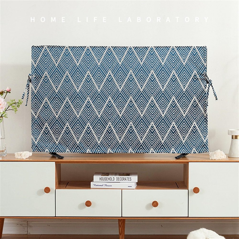 JHDDIA LCD Tv Cover Japanese All-Inclusive Lace-Up Non-Slip Fixed Tv Protective Film Dustproof Protect LCD Flat/Curved Tv for Office(Blue,60 inches)