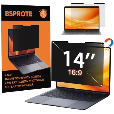 BSPROTE Magnetic Laptop Privacy Screen 14 Inch (Diagonal) 16:9 Display- Removable Anti-Glare Blue Light Filter, Computer Privacy Screen Shield Compatible with 14'' Hp Acer Asus Lenovo Dell Monitor