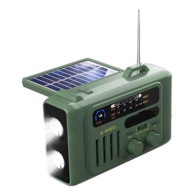 Bewinner Hand Crank Emergency Radio AM FM, Portable Solar Weather Radio with Foldable Reading Lamp Flashlight, BT Speaker SOS Alarm, USB Charged & Solar Power for Outdoor Camping (OD Green)
