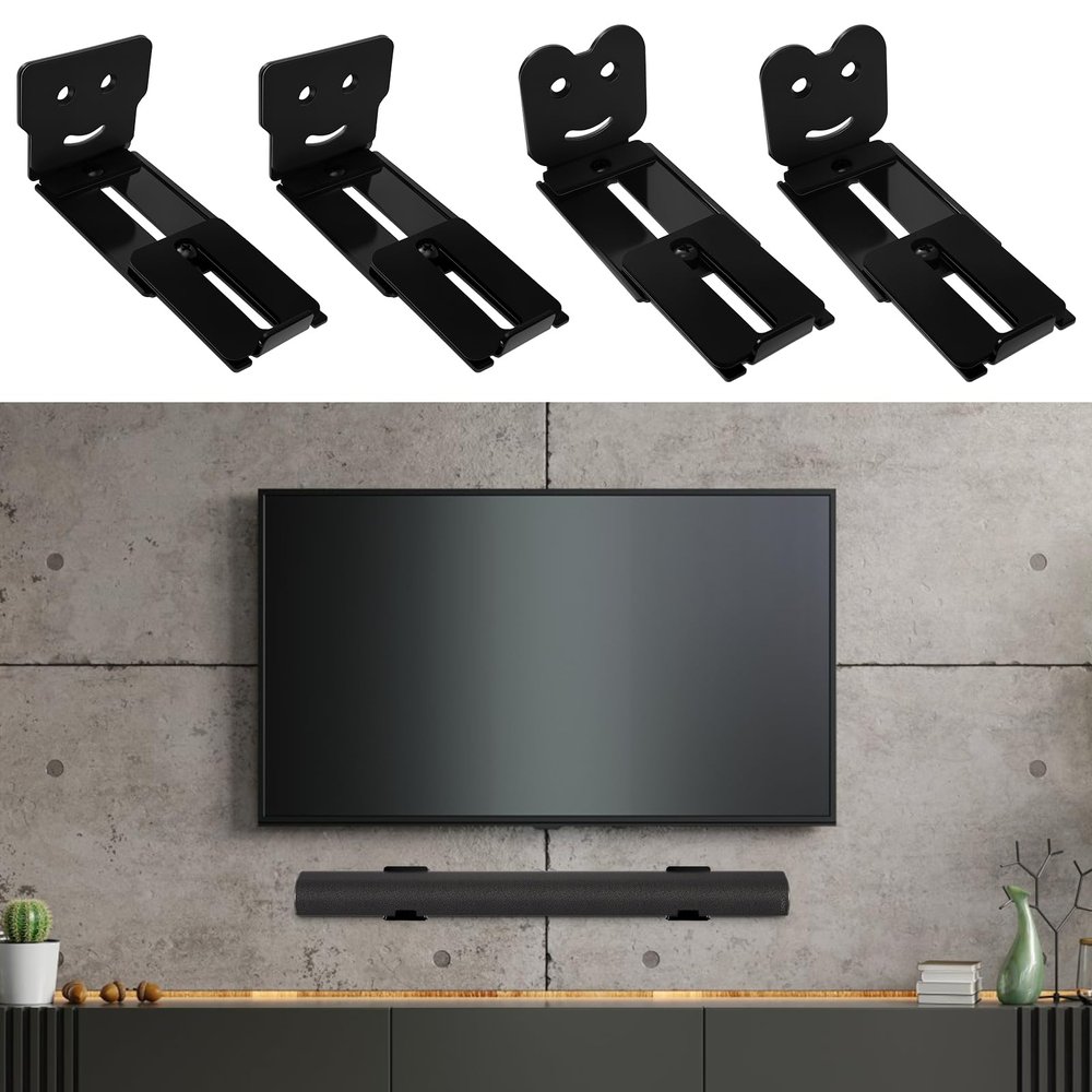 2 Set Soundbar Wall Mount Bracket, Universal Iron Speaker Mounting with Non-slip Pads, Hold up to 100Lbs, Stable Adjustable Soundbar Support Stand, Soundbar Mounts Under TV, Soundbar Shelf for Home