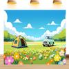 10X8ft Camping Backdrop Cartoon Tent Party Photography Background Grassland Flowers Garden Birthday Shower Outdoor Party Decorations Photo Shoot Booth view 1