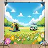 10X8ft Camping Backdrop Cartoon Tent Party Photography Background Grassland Flowers Garden Birthday Shower Outdoor Party Decorations Photo Shoot Booth view 3