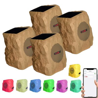 5 CORE Rock Speaker Outdoor Waterproof Bluetooth Garden Speakers 4PCs Solar USB Charging RGB Color Changing Patio & Pool Audio  GRDNSPK MC Peach 4PCS