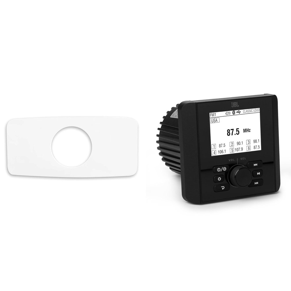 JBL JAM3000 Gauge-Mount Marine Receiver with AM/FM, High Power Output, Bluetooth with SEADASH3W Universal Marine 3" Radio Kit - White Finish Fits All 3" Gauge Radios