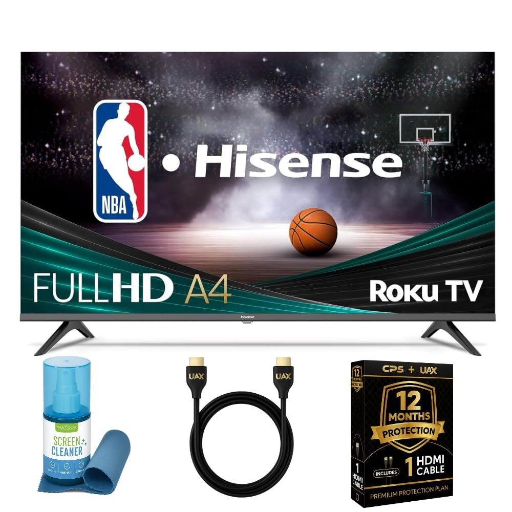 Hisense 43-Inch Roku Smart TV Bundle, Full HD 1080p, Dolby Audio, Alexa & Google Assistant Compatible - w/ 12 Month CPS Protection, UAX HDMI Cable, Screen Cleaner with Microfiber Cloth