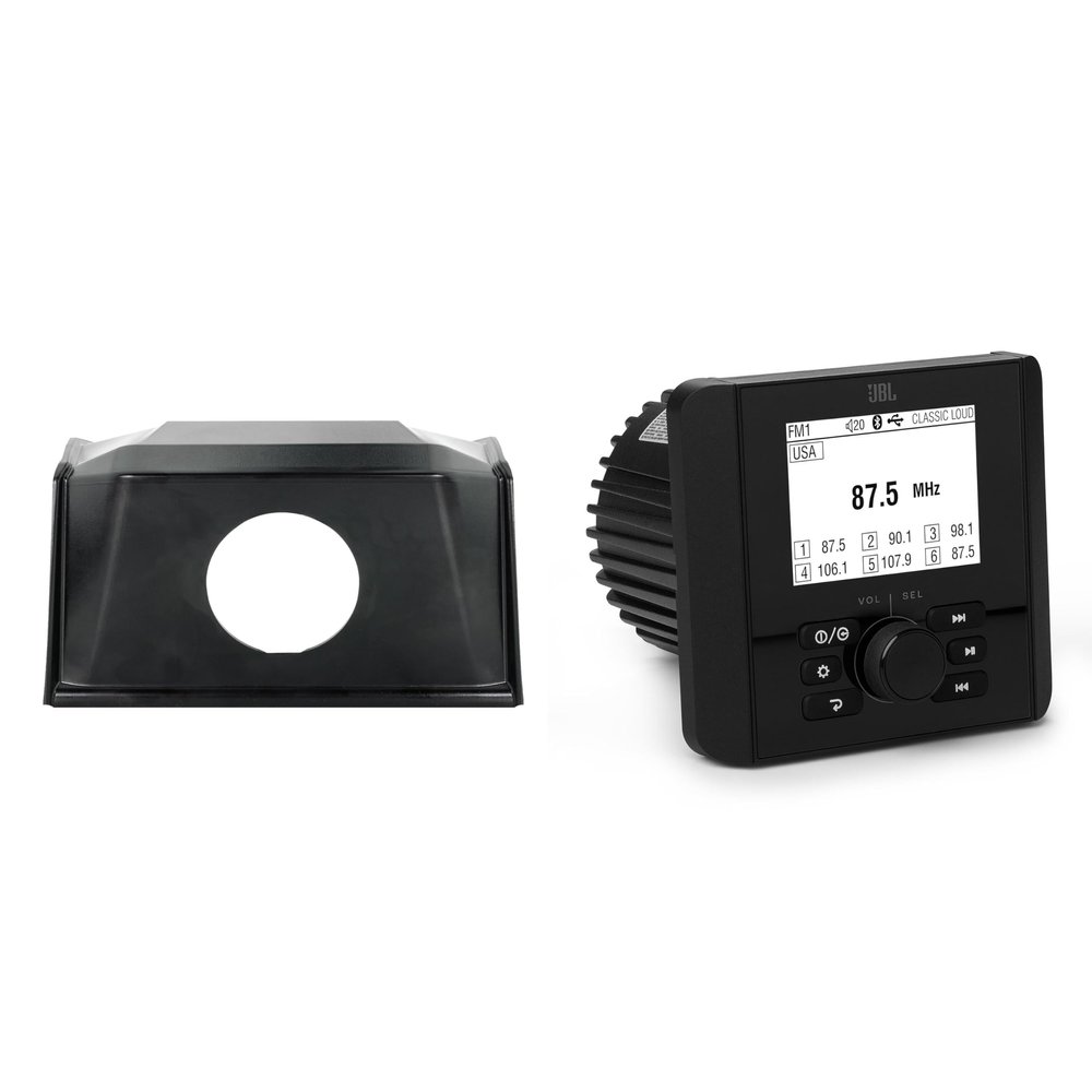 JBL JAM3000 Gauge-Mount Marine Receiver with AM/FM, High Power Output, Bluetooth with SPXRZRDASH2 Polaris RZR 2019+ 3 Aftermarket Multimedia Dash Kit