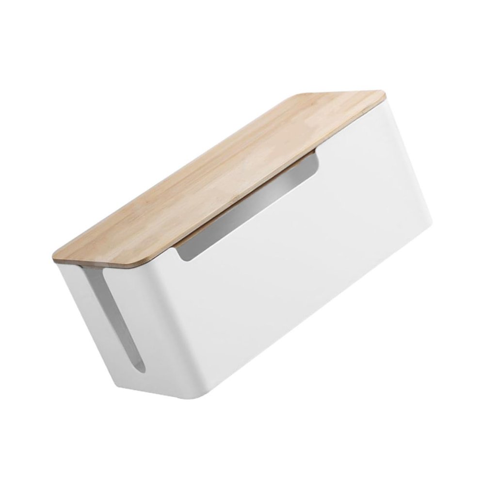 BRIGHTFUFU Bamboo Cable Organizer Box for Cord Management Lid-Covered Power Cable Holder Design Universal for Appliances