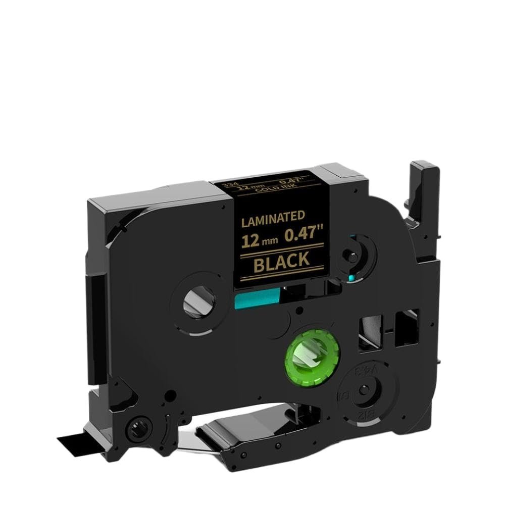 12mm Laminated Label Tape Compatible with TZE231 TZE131 TZE631 Ribbon Works for PT-H100 PT-H110 D600 710BT Label Printers(Gold on Black)