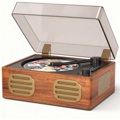 CD Player Portable, Rechargeable Bluetooth CD Players with Speakers, AUX-in, Headphone Jack, USB Mode, Small CD Player for Home, Red Teak(No Remote Control)