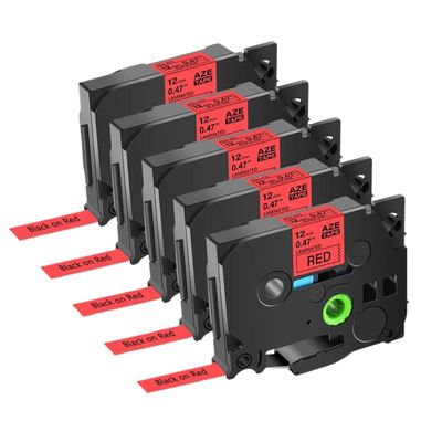 12mm 5PK 10PK Compatible Label Tape for TZ-231 TZE 231 Printers Black On White Laminated Tapes(Black on Red-5PK)