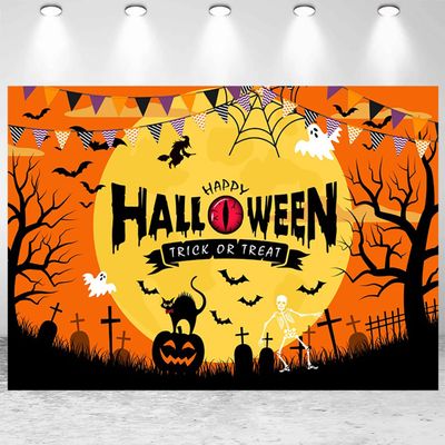 12x8ft Halloween Backdrop Horror Moon Night Pumpkin Graveyard Trick or Treat Photography Background Happy Halloween Party Banner Decorations Kids Adults Family Portraits Photo Studio Props