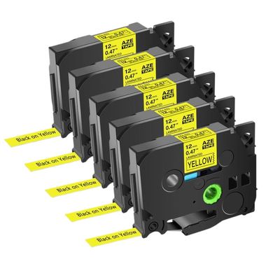 12mm 5PK 10PK Compatible Label Tape for TZ-231 TZE 231 Printers Black On White Laminated Tapes(Black on Yellow-5PK)