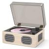 MANGOSTAN Portable Retro CD Player with Bluetooth Transmitter and Dual HiFi Speakers, LED Screen, Desktop Vintage Nostalgic Rechargeable CD Music Player for Home, Grey Wooden view 1