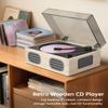 MANGOSTAN Portable Retro CD Player with Bluetooth Transmitter and Dual HiFi Speakers, LED Screen, Desktop Vintage Nostalgic Rechargeable CD Music Player for Home, Grey Wooden view 3